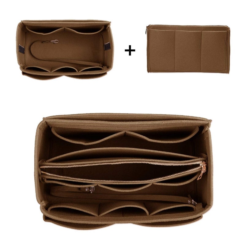 ZTUJO Purse Organizer Insert, Felt Bag Organizer with Metal Zipper, Handbag & Tote Shaper, For Speedy Neverfull Tote, 7 Sizes(X-large, Light Coffee) - Image 5
